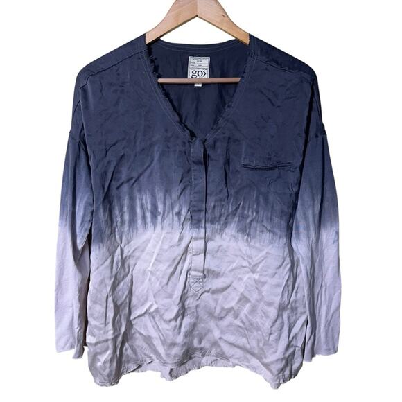 Go Silk Tops - Go Silk Button Front Ombre Top Size Small
